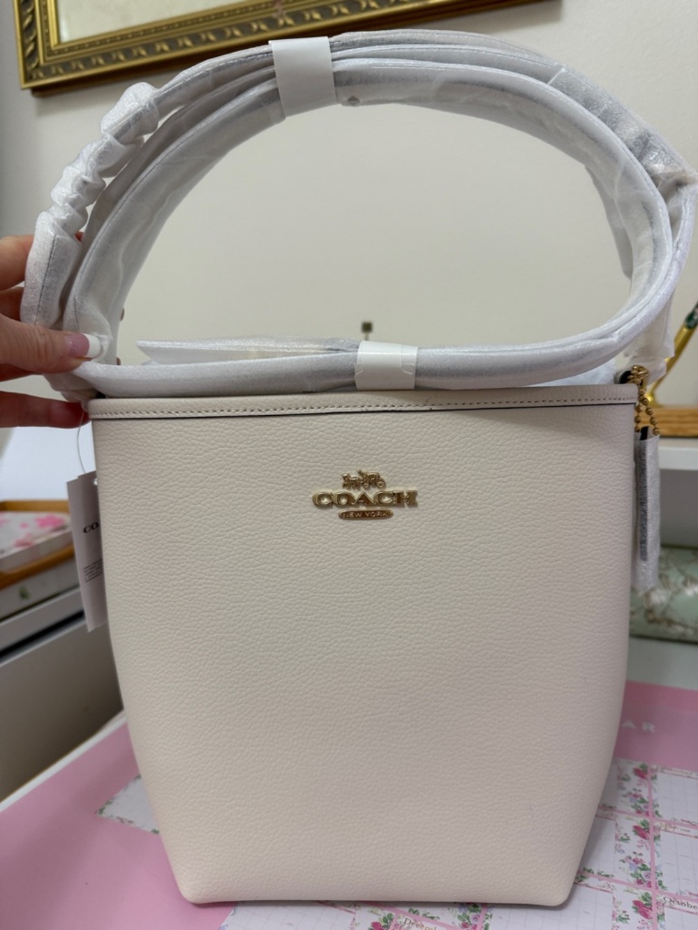 Coach chalk color Leather Shoulder Hobo with Gold Hardware